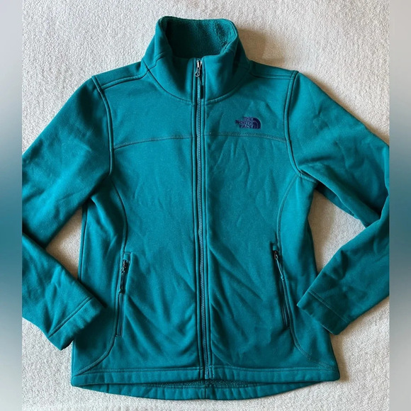 North Face women’s medium zip front, lined. Teal blue. Stretchy material. - Picture 1 of 6